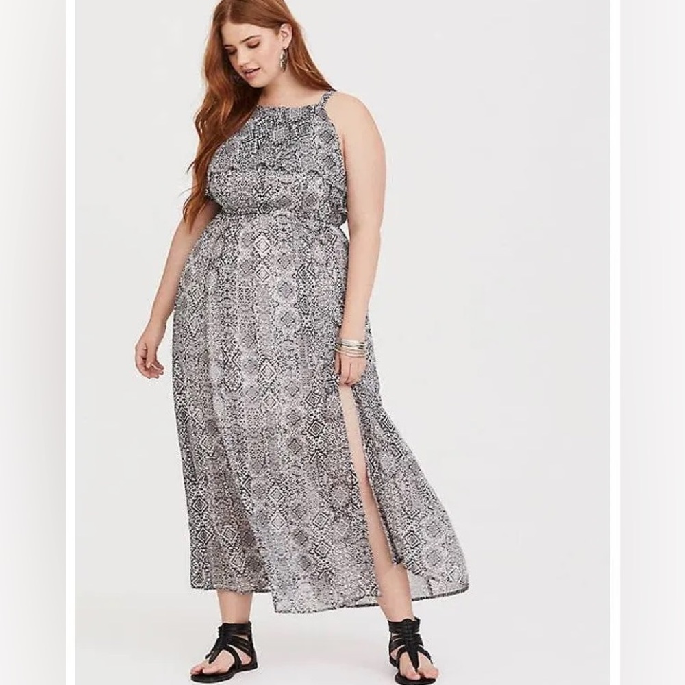 Torrid Highneck Ikat Chiffon Maxi Dress